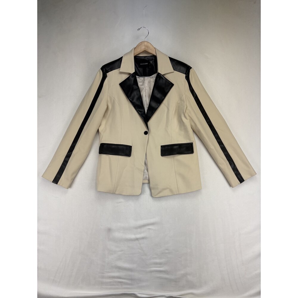 Dolce Cabo Cream Blazer with Black Faux-Leather Trim, Size L - Picture 2 of 12